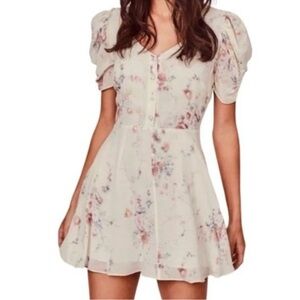 LoveShackFancy Cora Dress Floral Silk Puff Sleeve Size S
